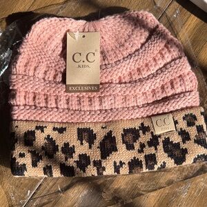 CC Boutique Pink Knit and Tan Leopard Kids Beanie